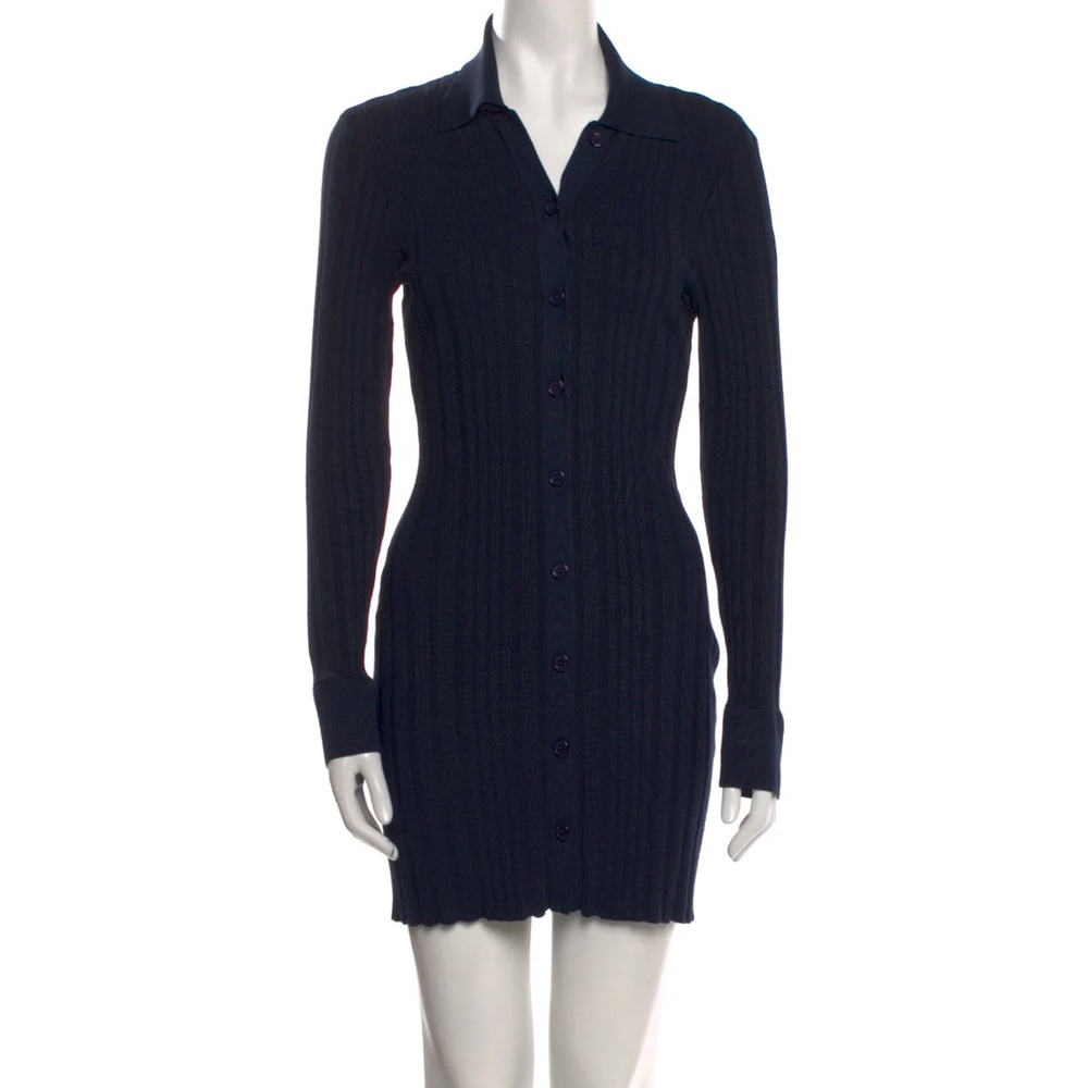 Polo Cardigan Rib Knit Mini Dress